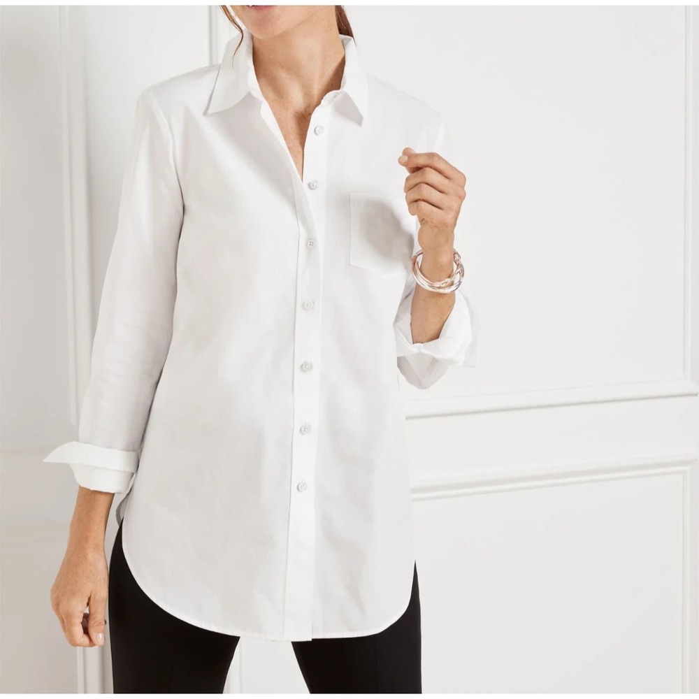 Talbots Petite Boyfriend Shirt White Long Sleeve Button Down Shirt Size LP